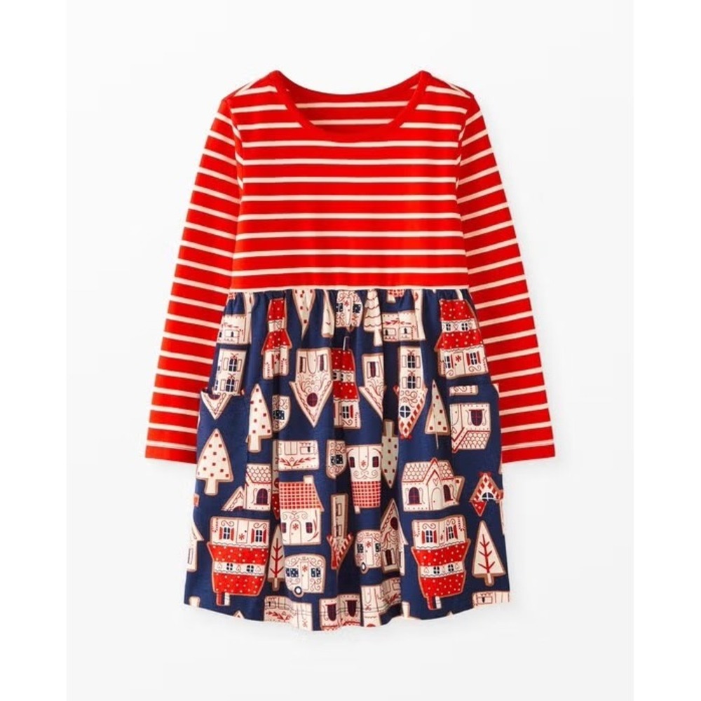 Hanna Andersson Girls Red White Striped Holiday Mixie Play‎ Dress Size 8 130cm